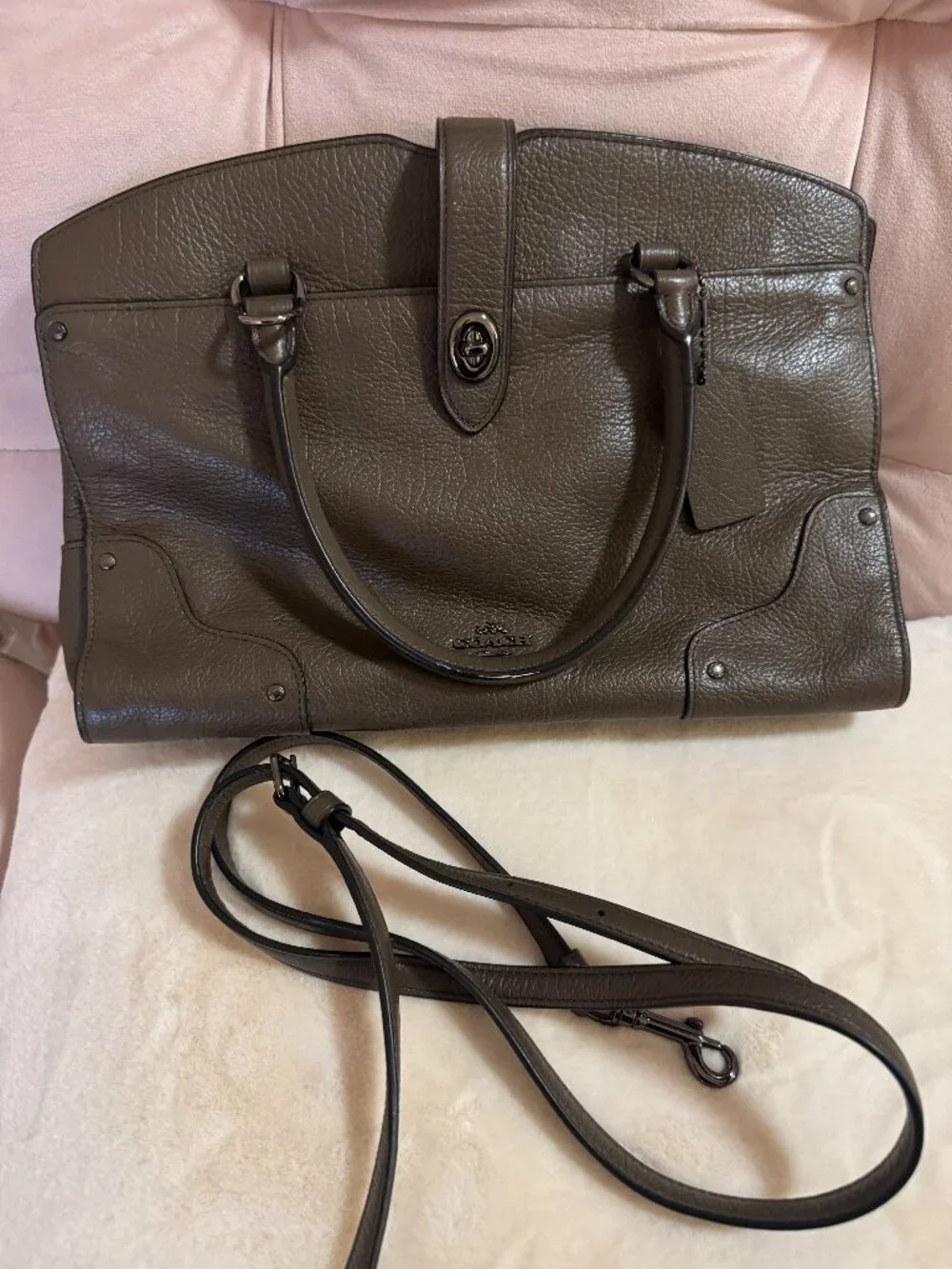 Coach Mercer 30 Brown/Gray Pebbled Leather Satchel Crossbody 37575
